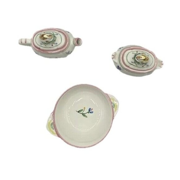 VTG The Haldon Group BUNNY RABBIT FLORAL Ceramic Sugar Creamer Bowl 1990 Cottage - Picture 5 of 16